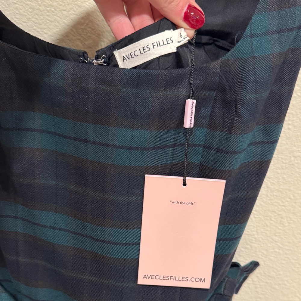 Avec Les Filles Tartan Mini Dress in Green and Black - Picture 4 of 7